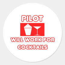 Pilot...Will Work For Cocktails Sticker