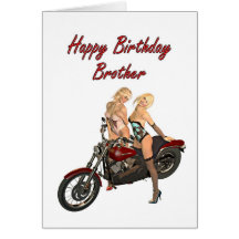 Pin-up biker girls birthday card for Brother