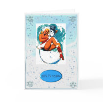 PIN UP GIRL AND SNOWMAN CHRISTMAS CARD