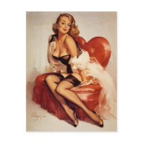 Pin-Up Girl in a Heart-Shaped Chair Postcards