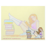 Pin Up Girl reading book art stationery paper letterhead