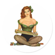 Pin Up Girl Round Sticker