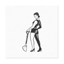 Pin-up Girl With Shovel Spade Retro Stretched Canvas Print