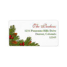 Pine Boughs Holly Berry Xmas Return Address Label