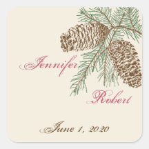 Pine Cone Nature on Cream Wedding Envelope Seal Stickers