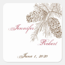 Pine Cone Nature Wedding Envelope Seal Square Sticker