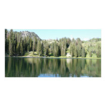 pine tree mirror on lake photo card template