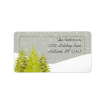 Pine Tree Snow Grey Damask Return Address Address Label