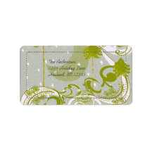 Pine Tree Star Swirls Grey Damask Return Address Address Label