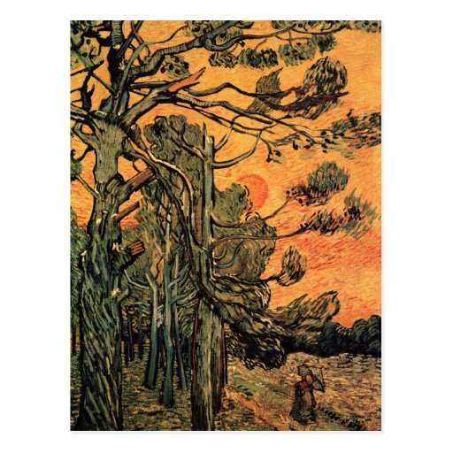 Pine Trees at Sunset by Vincent van Gogh Post Card