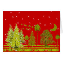 Pines with Moon and Stars Greeting Card