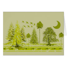 Pines with Moon-Customize Change BackGround Colour Greeting Cards