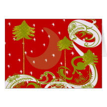 Pines with Moon-Customize Change BackGround Colour Greeting Cards