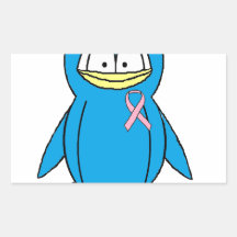Pingouin avec le ruban de rose de conscience de ca autocollants en rectangle