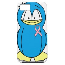 Pingouin avec le ruban de rose de conscience de ca coques iPhone 5