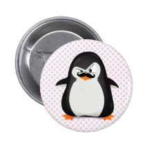 Pingouin blanc noir mignon et moustache drôle pin's