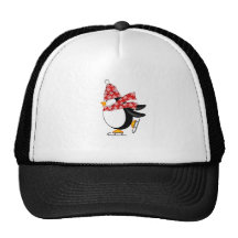 Pingouin mignon avec le chapeau de patins de glace casquettes de camionneur