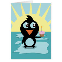 Pingouin mignon se tenant sur la glace carte de vœux