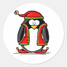 Pingouin vert d'Elf de Noël Adhésifs Ronds