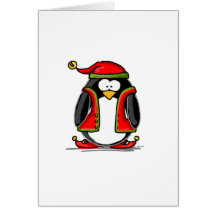Pingouin vert d'Elf de Noël Carte