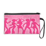 Pink 70's Disco Dancing Theme Design Wristlet Clutches
