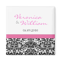 Pink Accent Damask Save The Date Magnet