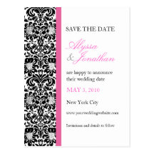 Pink Accents Damask Save the Date Card Post Card