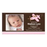 Pink Airplane Baby Girl Birth Annoucement Picture Card