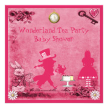 Pink Alice in Wonderland Tea Party Baby Shower Custom Announcements