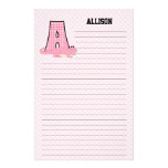 Pink Alligator Mongrammed "A" Lined Stationery