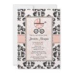 Pink and Black Damask Baby Shower Invitations