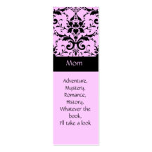 Pink and Black Damask Book Marks Business Card Templates