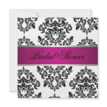 Pink and Black Damask Bridal Shower Custom Announcements
