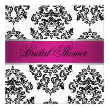 Pink and Black Damask Bridal Shower Custom Announcements