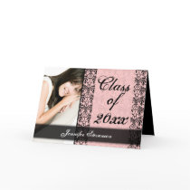 Pink and Black Damask Chic Graduation Annoncement Greeting Cards