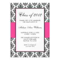 Pink and Black Damask Graduation Announcement invitations