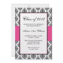 Pink and Black Damask Graduation Announcement