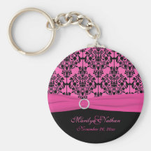 Pink and Black Damask Keychain