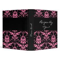 Pink and Black Damask Recipe Cook Book Binder