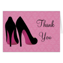 Pink and Black Damask Shoes Thank You Card cards
