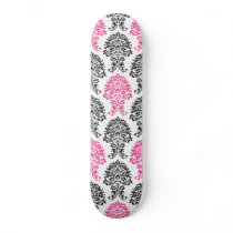 Pink and Black Damask Skate Deck