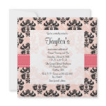 Pink and Black Damask Sweet Sixteen Invitations