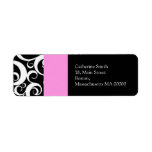 Pink and Black Damask Swirls Address Labels