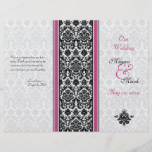 Pink and Black Damask Wedding Program Personalized Flyer