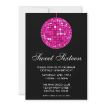 Pink and Black Disco Ball Sweet Sixteen Birthday