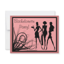 Pink and Black Dress Silhouette Bachelorette Party Personalized Invitations