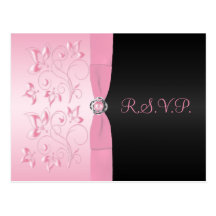 Pink and Black Floral R.S.V.P. Postcard