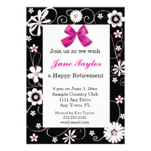 Pink and Black Floral Retirement Party Invitation