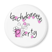 Pink and Black Flowers Bachelorette Party Magnet
