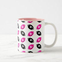Pink and Black Footballs Pattern Coffee Mugs